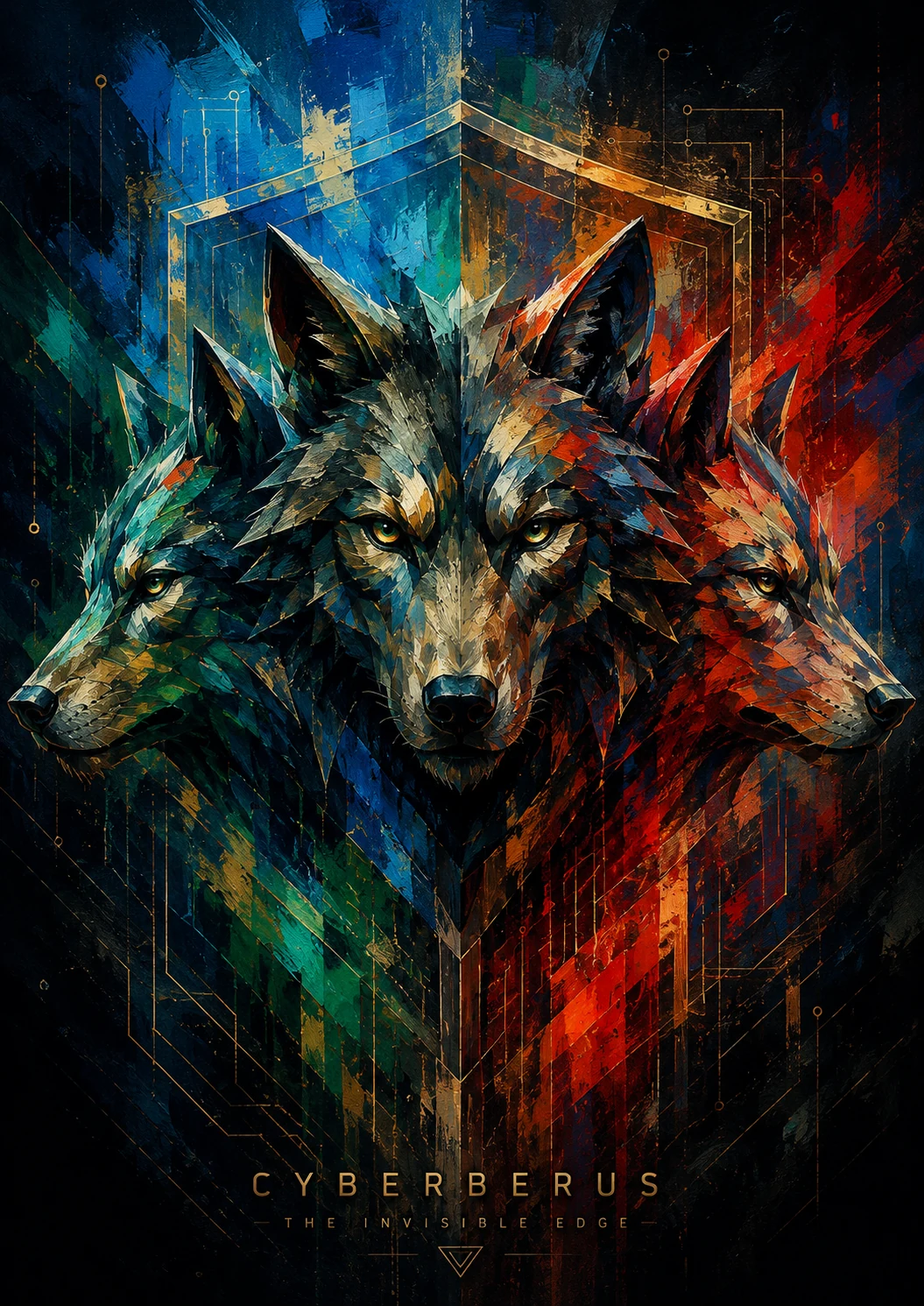 Cyberberus colorful three-wolf brand artwork