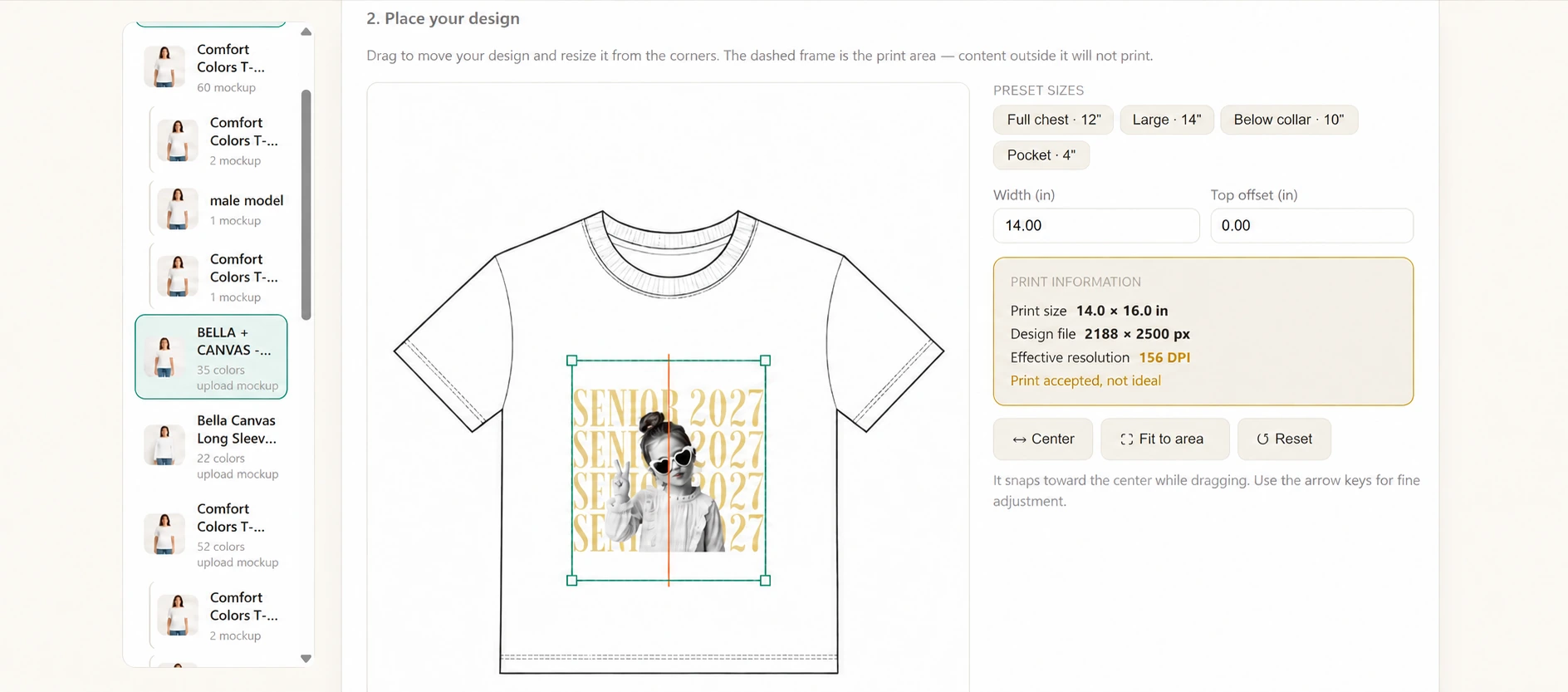 Mockup Studio print placement and DPI interface